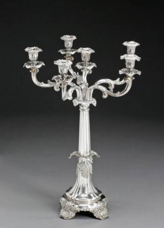 MARY PICKFORD OWNED SILVERPLATED SIX-LIGHT CANDELABRA
