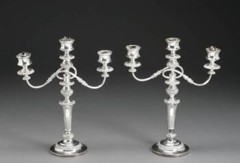 MARY PICKFORD OWNED PAIR SILVERPLATED THREE-LIGHT CANDELABRA