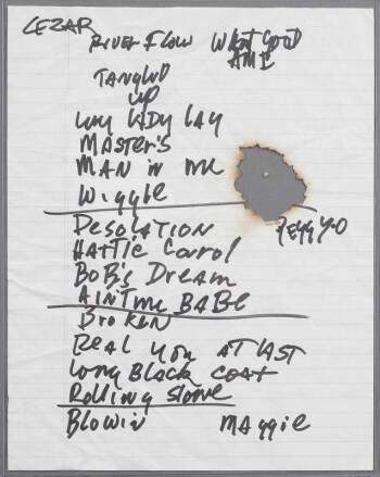 BOB DYLAN HANDWRITTEN SET LIST