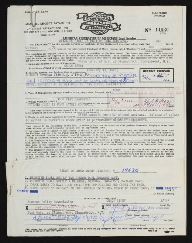 CHUCK BERRY SIGNED CONTRACT