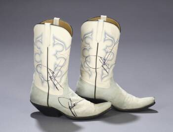 DWIGHT YOAKAM SIGNED COWBOY BOOTS AND PHOTOGRAPH