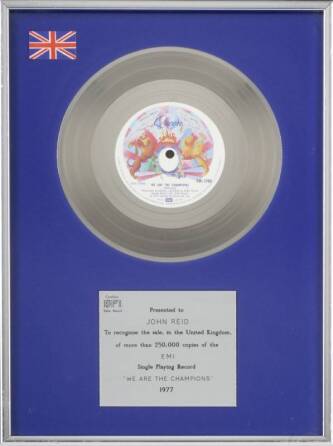 QUEEN "WE ARE THE CHAPIONS" SILVER RECORD AWARD