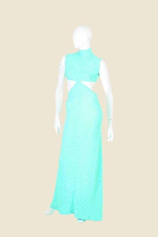 CHER - A BOB MACKIE BEADED AQUA GOWN