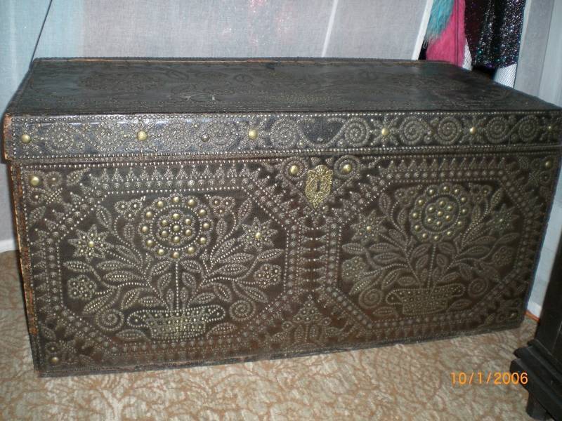 CHER - A HAMMERED METAL AND LEATHER CHEST