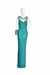 CHER - A BOB MACKIE TEAL BEADED GOWN