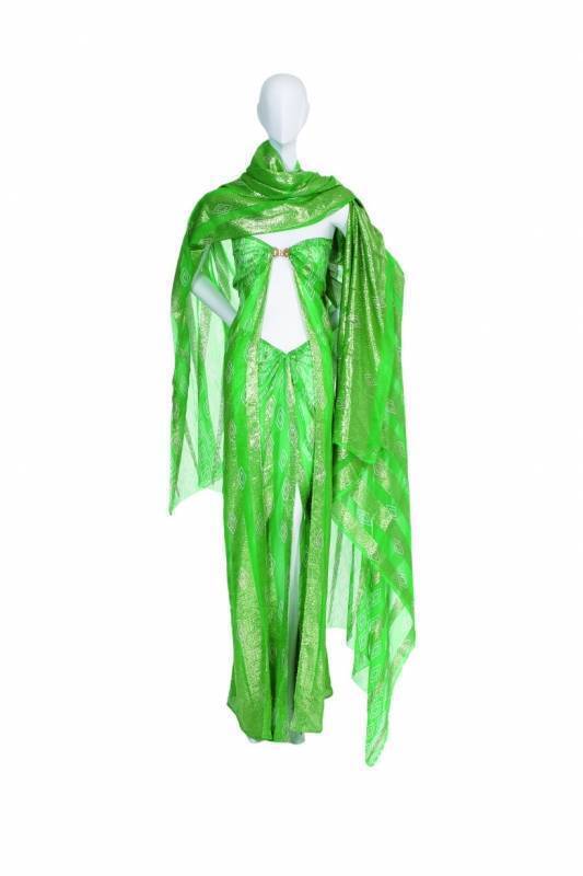 CHER - A BOB MACKIE GREEN AND GOLD SARI