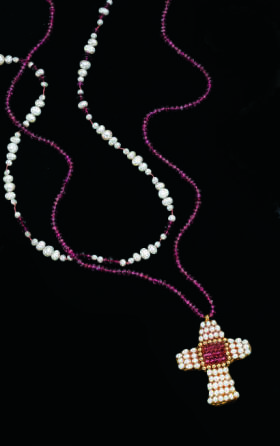 CHER - A PAIR OF PEARL & TOURMALINE NECKLACES