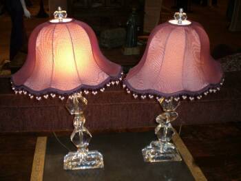 CHER - A PAIR OF FACETED CUT GLASS TABLE LAMPS