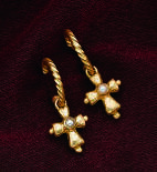 CHER - GOLD & CULTURED PEARL CROSS EARRINGS