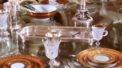 A SET OF THREE SERVING TRAYS WITH A SET OF FIVE CONDIMENT SERVERS - 2