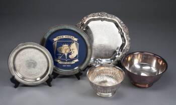 GROUP OF THREE SILVER PLATED PRESENTATION TRAYS