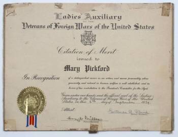 MARY PICKFORD AWARD CERTIFICATES AND PLAQUES