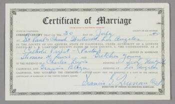 LORETTA YOUNG MARRIAGE CERTIFICATE