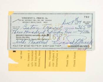 VINCENT PRICE SIGNED CHECK