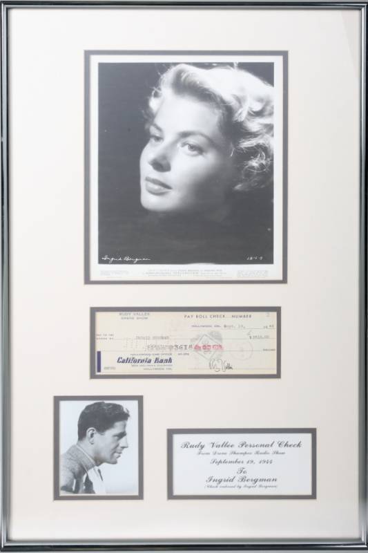 RUDY VALLEE SIGNED CHECK TO INGRID BERGMAN