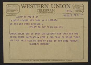 MARILYN MONROE TELEGRAM