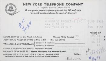 MARILYN MONROE TELEPHONE BILL