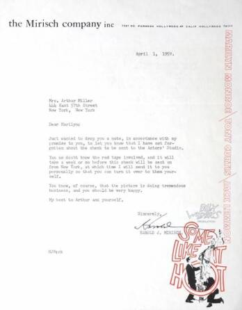 MARILYN MONROE RECEIVED NOTE "SOME LIKE IT HOT"