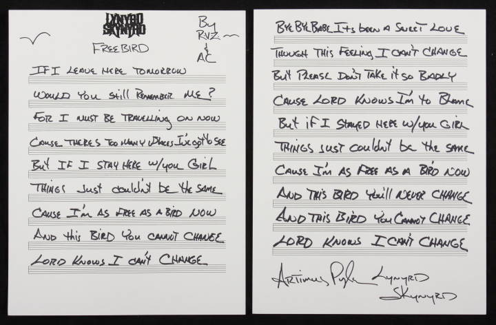 LYNYRD SKYNYRD HANDWRITTEN LYRICS