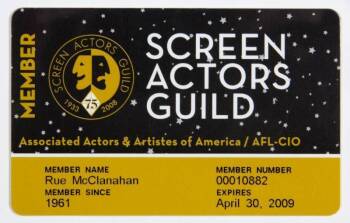 RUE McCLANAHAN SCREEN ACTORS GUILD CARD