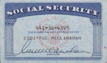 RUE McCLANAHAN SOCIAL SECURITY CARD