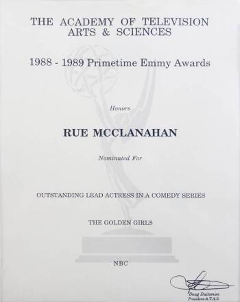 RUE McCLANAHAN EMMY NOMINATION CERTIFICATE