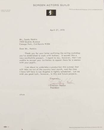 CHARLTON HESTON SIGNED LETTER