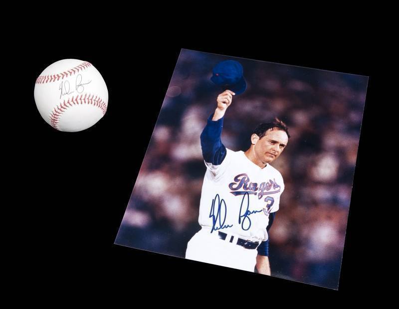 NOLAN RYAN SIGNED PHOTOGRAPH AND BASEBALL