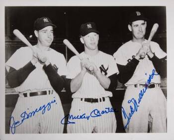 MANTLE, DiMAGGIO AND WILLIAMS SIGNED PHOTOGRAPH